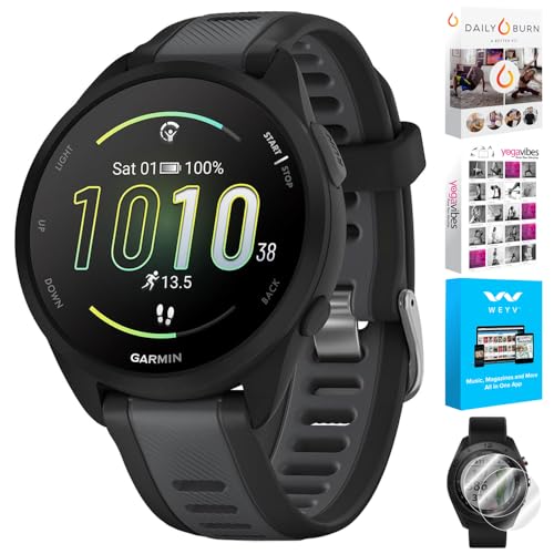 Garmin 010-02863-20 Forerunner 165 Montre de sport intelligente, noir + gris ardoise | Modèle officiel USA Partner | Ensemble avec 2 protecteurs d'écran Deco...