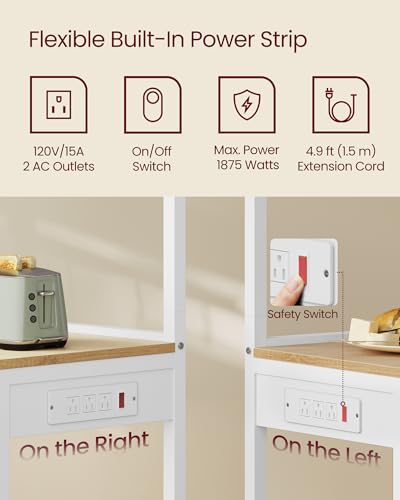 Image of VASAGLE BARNET Collection - Kitchen Bakers Rack with Power Outlet, 31.5-Inch Wide Coffee Bar 4-Tier with 8 S Hooks, Modern Microwave Stand, Adjustable Shelf, Golden Oak and Cloud White UKKS029YA01