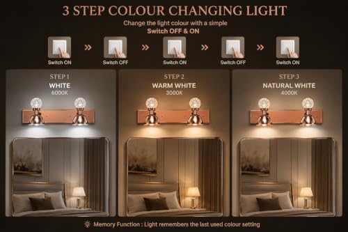 Image of FILLISKA 3 in 1 Double Wall spot /Picture /Display /Mirror Light with Adjustable Head and Colour Changing Function (RoseGold-6578)
