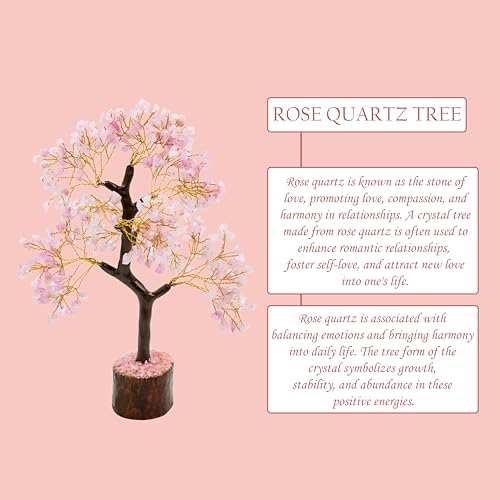 Image of Rose Quartz Crystal Tree | 300 Beads | Gemstone Tree for Positive Energy, Health, Meditation | Feng Shui & Vastu Tree for Office, Home Decor, Study Table, Diwali Gift