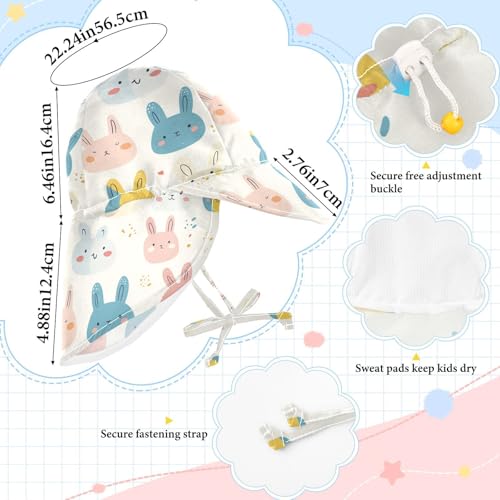 Childish Cute Rabbits Light Color Cartoon Toddler Sunhat Baby Boys Beach Play Hats Baby Girls' UPF 50+ Protection Adjustable Traveling Swim4