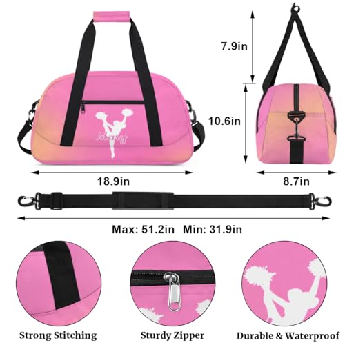 Personalized Cheer Bag Girl Sport Duffel Bag, Custom Kids Gym Bag, Customize Travel Duffle Bag with Name, Overnight Weekender Bags,Orange Pink Gradient, Cheerleading Gifts2