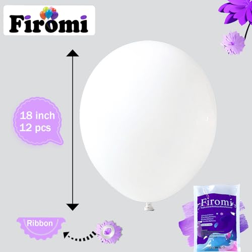 Image of Firomi White Balloons 18-inch 12 Pack Large Thicken (with 1 Ribbon) | Helium Big Matte White Latex Balloon Round for Wedding Birthday Party