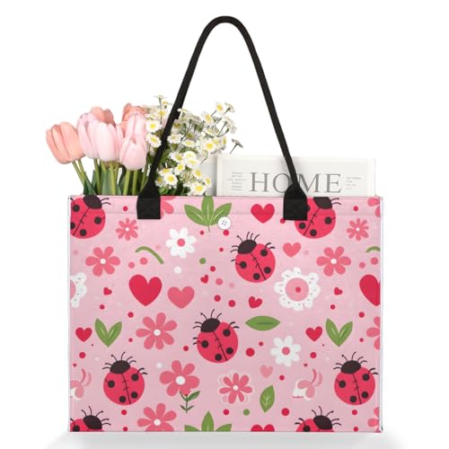 Pink Ladybugs Tote Bag for Women Large Beach Bag Reusable Tote Bags for Work Travel Beach Shopping3