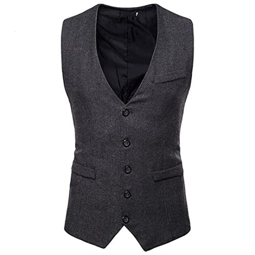 Mens Herringbone Tweed Vest Formal Business Casual Slim Fit Vest for Men Retro British Style