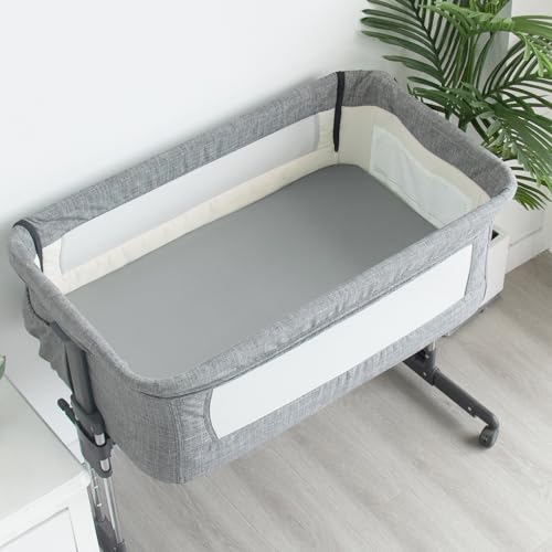 Image of Baby Bassinet Sheets 4 Pack Compatible with 33 inch x 20 inch Mika Micky, Baby Delight, AMKE and Other Rectangle Bassinet Mattress, Ultra Soft & Skin Friendly, Washer & Dryer, Grey Leaf