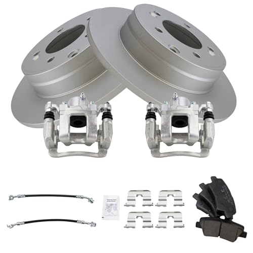 Image of TRQ Rear Brake Pad and Rotor Set Ceramic Coated Rotors Calipers Compatible with 2015 Hyundai Sonata 2014 Kia Optima