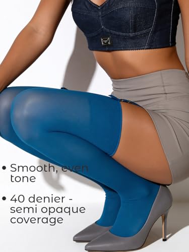 Image of Mila Marutti Thigh High Stockings for Women | Garter Belt Stockings Semi Opaque 40D | Colored Suspender Stockings Pantyhose