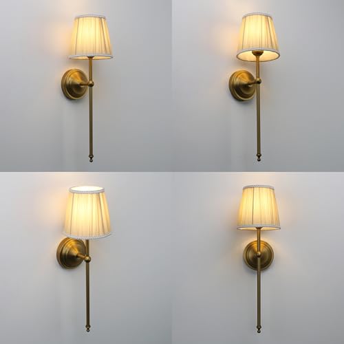 Image of Phansthy Hardwired Brass Boho Wall Sconces Set of 2, Vintage Industrial Wall Lights 2 Pack, Vanity Light Wall Lamps with Lace Gauze Shade for Bedroom Living Room Hallway Decor (Antique + Khaki Shade)