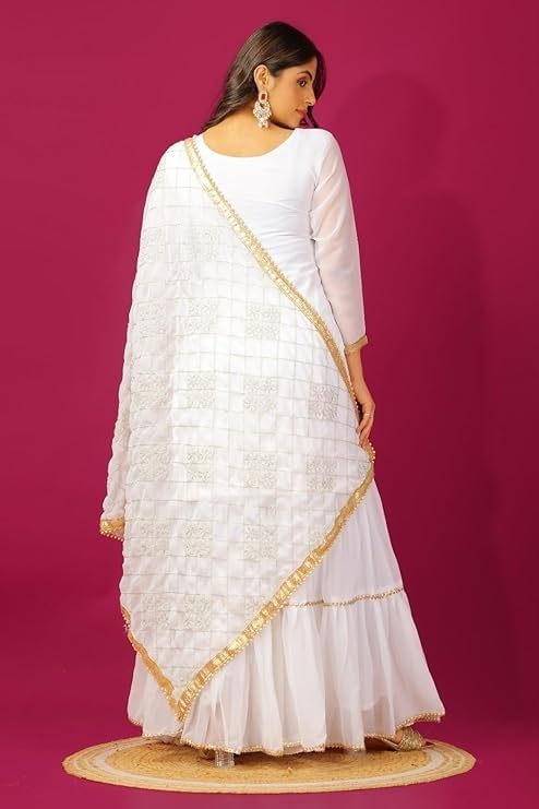 Image of Women's Designer Chinon Silk Sharara Suit Set, Sequence Embroidery Kurti with Tiered Sharara and Dupatta