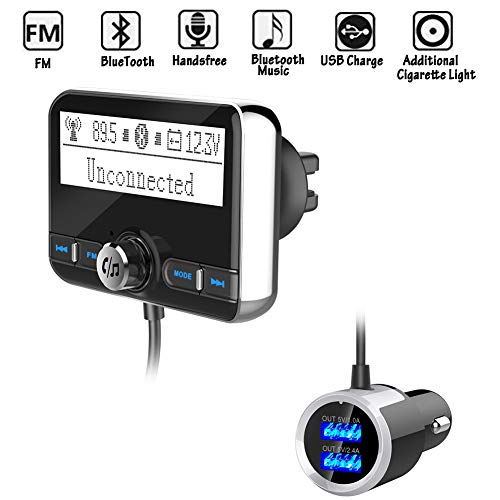 HIMM Adaptador Bluetooth para Coche transmisor FM inalámbrico Bluetooth Coche Encendedor de Cigarrillos módulo de Coche Entrada/Salida TF para iphne y Android