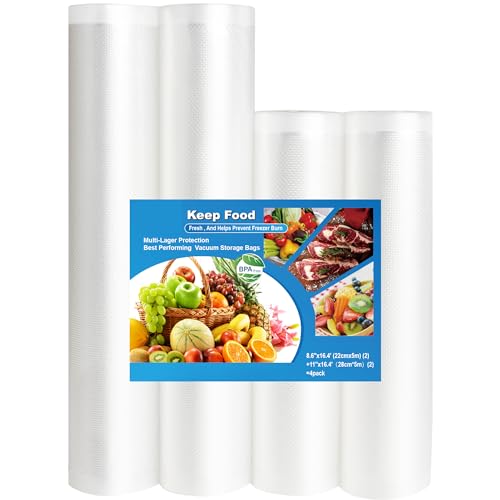 Vacuum Sealer Bags, Vacuum Sealer Rolls - 4 Pack (2 x 8.6" x 16.4" & 2 x 11" x 16.4"), Compatible with All Clamp Vacuum Sealers, BPA Free Food Storage, for Food Preservation, Ideal for Sous Vide - image 1