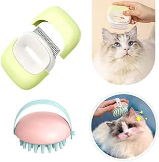 KyeeaDIY 2pcs Green Cat Grooming Comb Set Long & Short Hair Kitten Pink Massaging Shell Comb Pet Hair Removal Brush for Cats Dog Rabbit Remove Matted Fur and Tangles (2-In-1 Cat Comb)