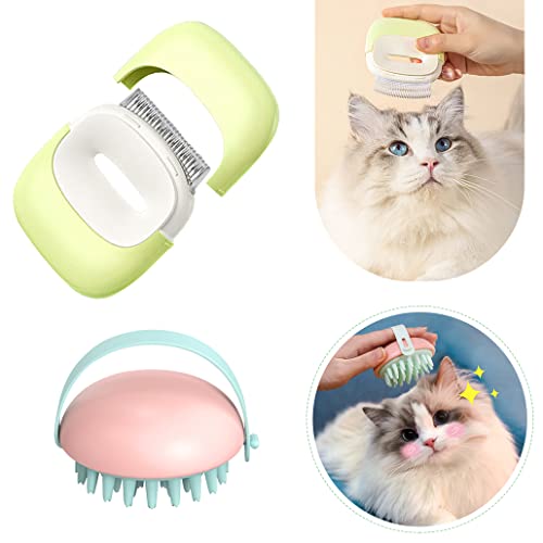 KyeeaDIY 2pcs Green Cat Grooming Comb Set Long & Short Hair Kitten Pink Massaging Shell Comb Pet Hair Removal Brush for Cats Dog Rabbit Remove Matted Fur and Tangles (2-In-1 Cat Comb)