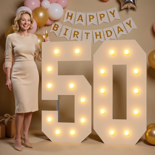 imprsv 4FT 50 Light up Numbers with Warm Bulbs 50th Birthday Decorations