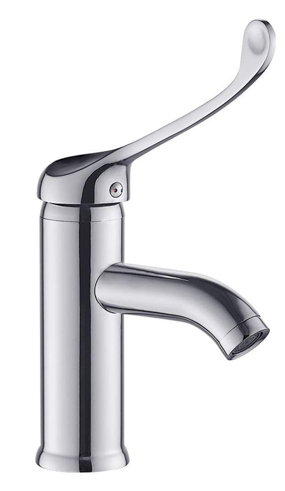 Grifo monomando para lavabo, montado en la cubierta Mesa superior e inferior Grifo mezclador para lavabo Codo de cobre Grifos de laboratorio táctiles abiertos Manija larga elevada Caliente y frío/a