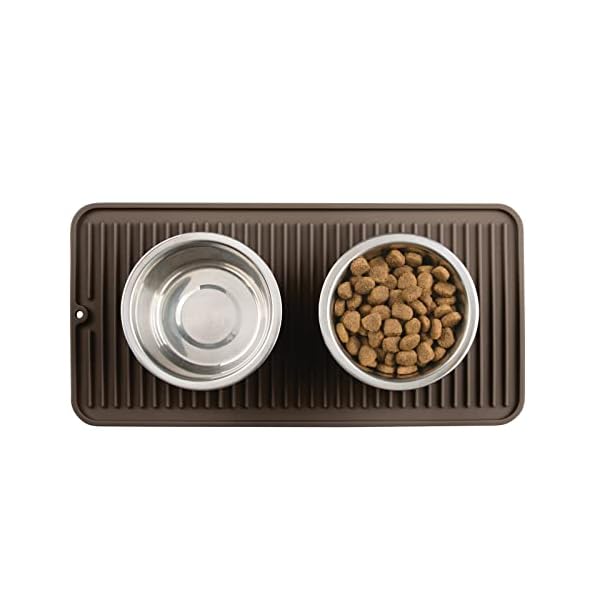 mDesign-Premium-Quality-Pet-Food-and-Water-Bowl-Feeding-Mat-for-Dogs-and-Puppies-Waterproof-Non-Slip-Durable-Silicone-Placemat-Raised-Edges-Food-Safe-Non-Toxic-Small-Espresso-Brown Feeding Mat for Dogs and Puppies