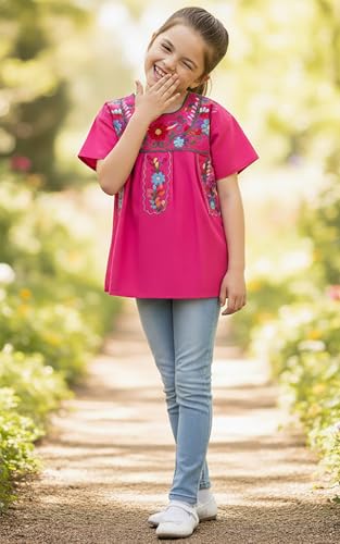 Image of YZXDORWJ Mexican Blouse for Girls Traditional Embroidered Summer Short Sleeve Peasant Blouse for Kids