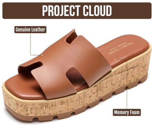 Image of Project Cloud 100% Genuine Leather Wedge Platform Sandals Women Footwear - Memory Foam Insole and Non-Slip Platform Slides for Women - Lightweight Womens Sandals (MILA)