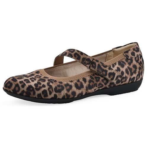 Cliffs by White Mountain Women's Carwen Cushioned Mary Jane Flat, Tan/El-Print/Nylon, 9 W