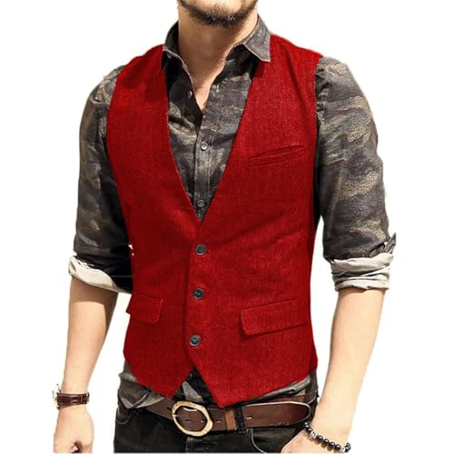 Men’S Vintage Herringbone Blazer Vest Single Breasted Slim Fit V-Neck Outerwear Sleeveless Casual Suit Vest4