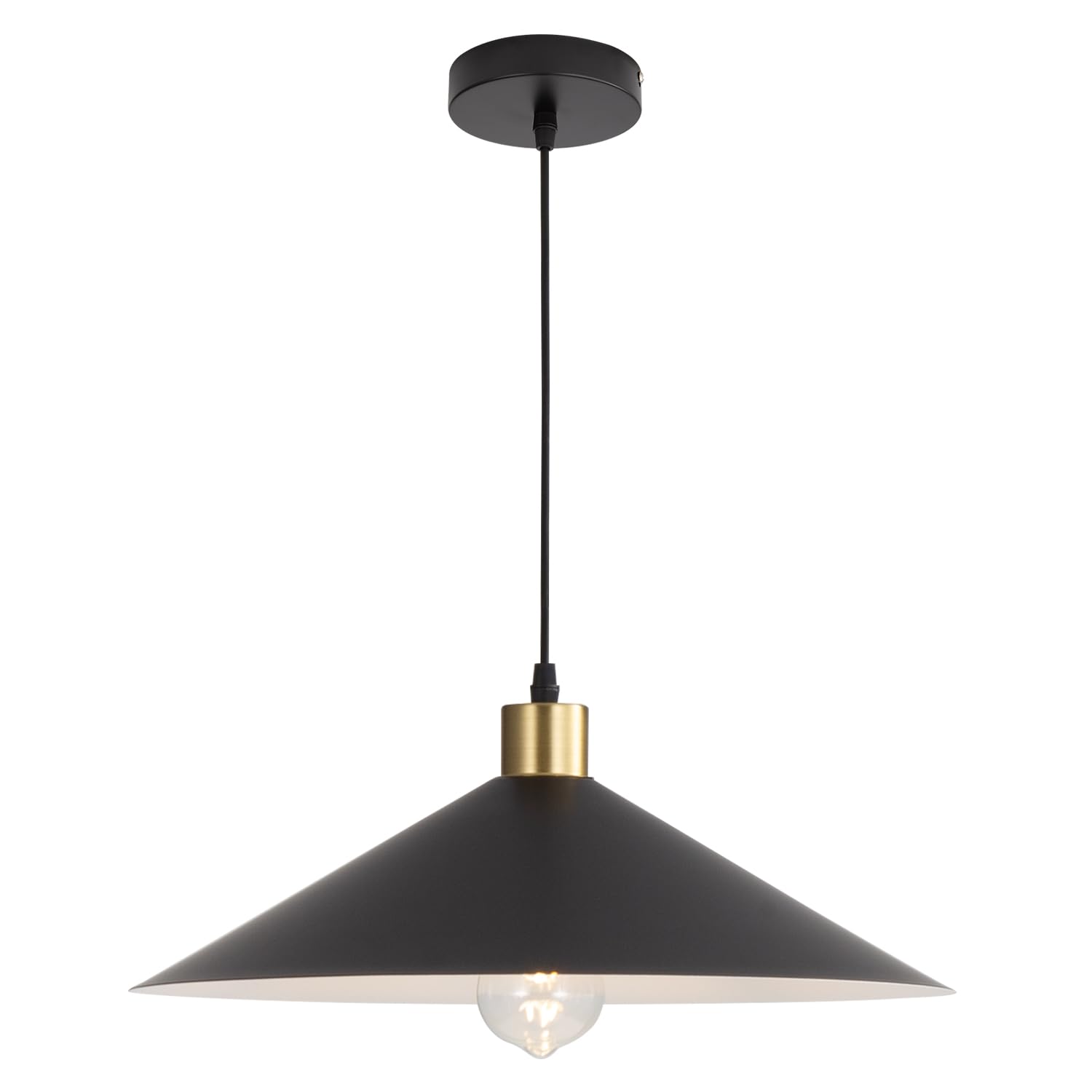 Photo 1 of EFINEHOME 16 Inch Modern Black Pendant Light, Minimalist Cone Pendant Lamps for Kitchen Island, Industrial Adjustable Height Hanging Lights Indoor for Barn Dining Living Entryway Shop (Style B-1 Pack)