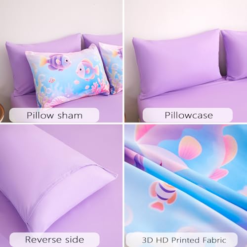 Image of 5 Pieces Twin Comforter Set for Girls, Mermaid Twin Bedding Set, Ultra Soft and Fluffy, Ocean Fish Tail Bed in a Bag for Kids Teens