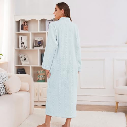 Image of LYCY Women Plush Zipper Robe, Long Fleece House Coat Nightgown with Pockets Solid Bathrobe