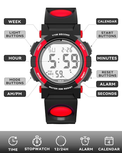 Image of Edillas Kids Digital Watch 7 Colors 50M Waterproof Sport Alarm Boys 7-15