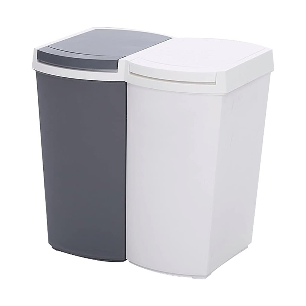 Panier de papier d'intérieur avec couvercle 23L et double bac pour tri sélectif étanche