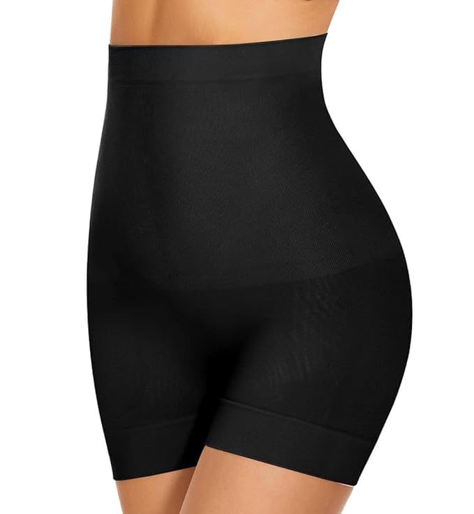 Image of KROYWEN Women's Tummy Tucker High Waist Shapewear with Anti Rolling Strip Panties (Free-Size) (Waist Size Fits : 32 to 38 Inch) (Black)