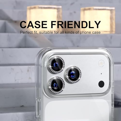 Image of Choiche Compatible for iPhone 17 Pro /iPhone 17 Pro Max Camera Lens Protector Bling, 9H Tempered Glass Camera Cover Screen Protector Metal Ring Decoration Accessories (Diamond-Black)