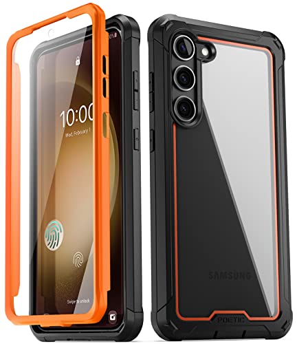 Image of Poetic Guardian Case for S23 5G 6.2 inch (2023) [20 FT Mil-Grade Drop Tested], Built-in Screen Protector Work with Fingerprint ID, Full Body Rugged Shockproof Cover Case, Orange /Clear