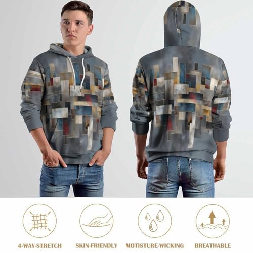 Sweat à capuche gris imprimé 3D géométrique unisexe grande taille - 7