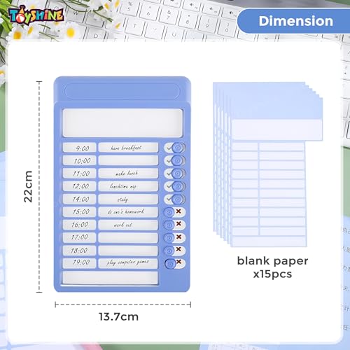 Image of Toyshine Portable Self-Discipline Chores Chart|Schedule Tracker with 15 Pcs Blank Paper Sliding Morning Routine Planner|Daily Checklist Board Perpetual Planning Reminder for Home School Office -Blue
