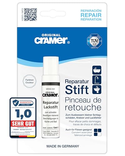 Cramer Reparatur Lackstift reinweiss - hochwertiger Sanitärlack für Keramik, Emaille & Acryl. Ideal für Badewannen, Waschbecken & Fliesen - schnelle und einfache Ausbesserungen im Bad