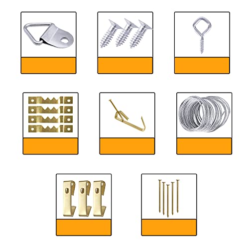 Image of 222pcs Picture Hanging Kit, Picture Hanger Assortment, Heavy Duty Frame Hooks with Nails, Hanging Wire, Screw Eyes, D Ring and Sawtooth Hardware for Frames Mounting