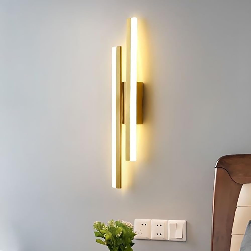 KZT LED Wall Light Indoor Long Wall Lamp Dimmable Wall Sconce Modern Parallel Wall Lighting Acrylic Ceiling Lamps for Living Room Bedroom Study Dining Room Staircase Kitchen Gold 48cm