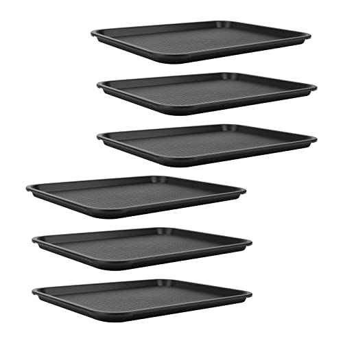 JAPCHET 6 Pack Black Fast Food Serving Tray, 41.5 x 30.5cm Plastic Rectangular Drink Tray for Kitchen, Hotels, Cafés, Restaurants