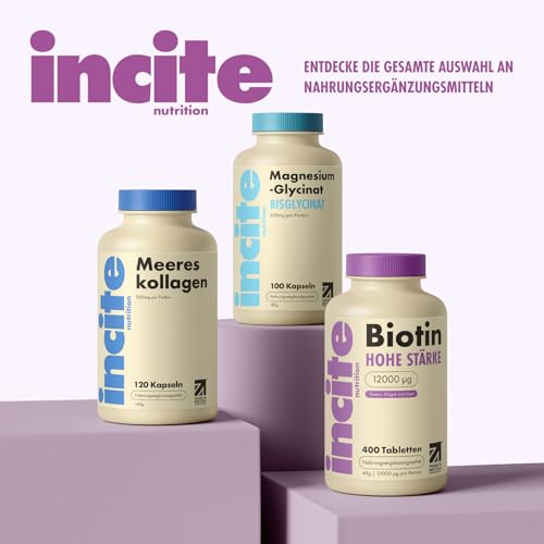 Incite Nutrition Biotin-Haarwachstumsergänzungsmittel 12.000 mcg – Tabletten (Ganzjahresvorrat plus Vorrat), hergestellt im Vereinigten Königreich, für Herren und Damen, 400 Stück (1er-Pack)