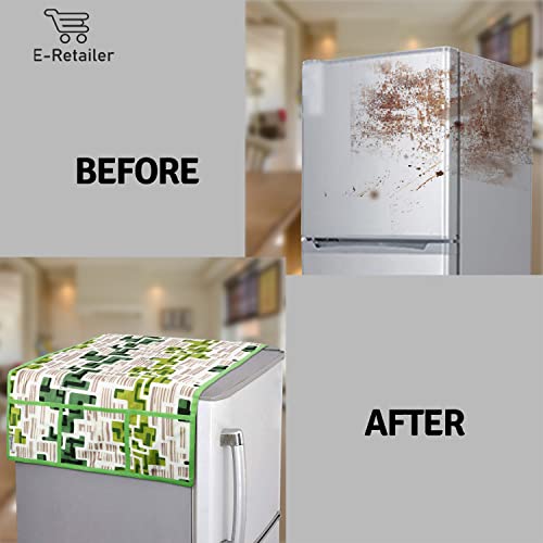 Image of Polyester 3-Layered Fridge Top Cover /Refrigerator Cover with Utility Pockets and Set of 4 Pc Fridge Mats (Color-Green, Size-39x21 Inch)