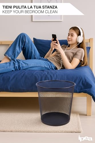 IPEA Papierkorb aus schwarzem Metallgitter – 26 x 23 cm – Abfalleimer für Recyclingpapier, geeignet für Büro, Zuhause, Zimmer, Schule – Aus Metall – Mülleimer für Schreibtisch, Tisch, Möbel