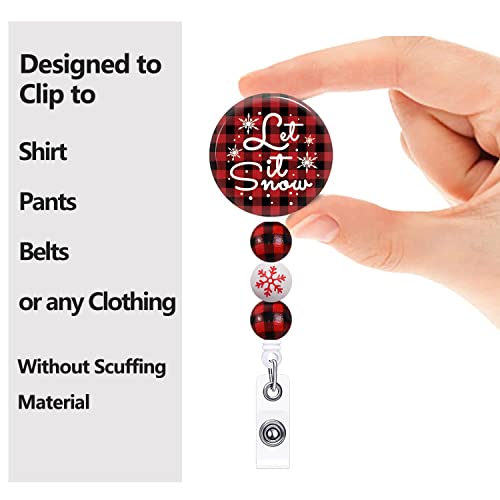 Tian Zhun BR-328 Winter Badge Reel Retractable Id Clip With Beads Let It Snow Buffalo Plaid Snowflake Name Id Badge Holder Christmas Badge Clip Holiday Nurse Office Staff Student Alligator Clip thumb #2