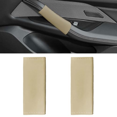 LHDOS 2PCS Car Grab Handle Cover, Anti-Scratch Auto Inner Front Rear Door Pull Handle Cover, PU Leather Door Grip Gloves Protector Auto Interior Decoration Accessories for Car, Truck, SUV (Beige)