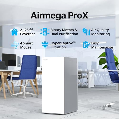 Image of COWAY Air Purifiers for Large Room Whole Home Up to 4,253ft, 2 Sets of XL Washable Pre-Filters and HEPA Filters for Dual Purification, AQI, Turbo Mode, Timer, Wheels, 5yr Warranty, ProX(W)