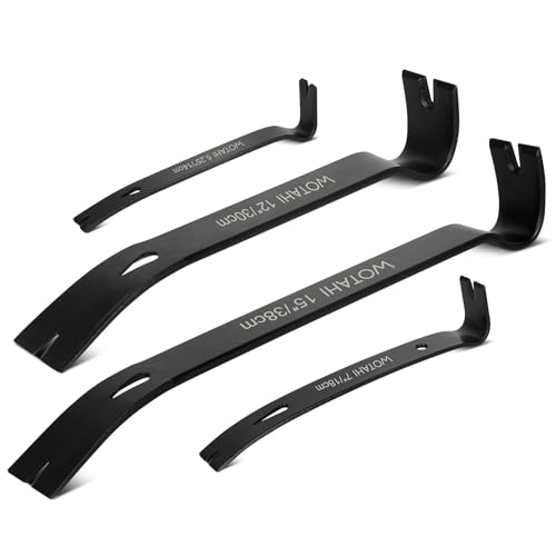 4-Piece Flat Pry Bar Set – 15″,12″,7″,5.25″ Heavy Duty Nail Puller, Utility Claw Bar, Wonder Bar, Crowbar, Mini Pry Bar, High Carbon Steel Forged Nail,baseboard and trim removal tool kit