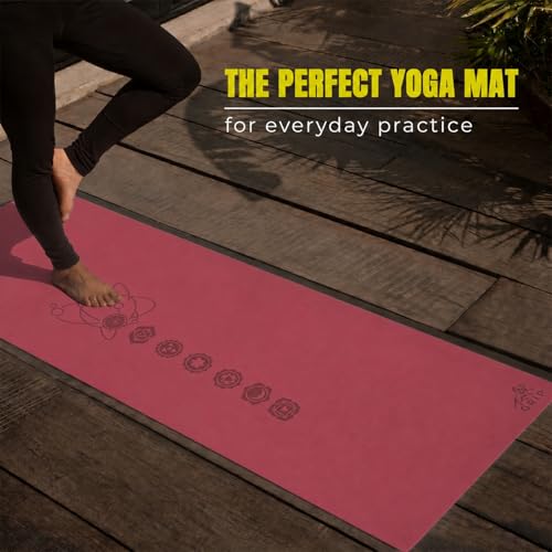 Image of GRIP Yoga Mat | Exercise Mat | 36 x 75 Inches | 12mm Thick | 7 Chakras Design Yoga Mat with Yoga Strap for Men & Women | Extra Thick, Long & Wide Non-Slip, Anti-Tear Exercise Mat for Home, Gym, Workout, Fitness, Yoga & Pilates Cherry Color