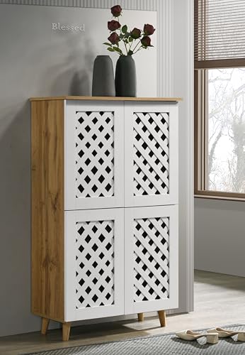 Image of DeckUp Trove 4-Door Engineered Wood Shoe Rack (Wotan Oak & White, Matte Finish)