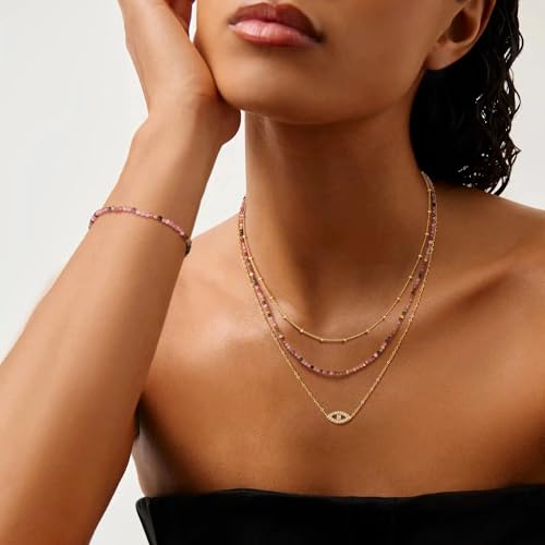 MEVECCO Gold Choker Necklace for Women 18K Gold Plated Handmade Stone Crystal Beaded Summer Necklace Jewelry Gifts For Her2