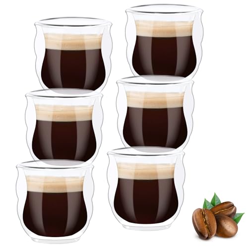 Set de 6 Tasse a Cafe Double Paroi 80ml Tasse Double Paroi Expresso en Verre Transparente à Café Latte pour Verre a Cafe Cappuccino Eau Whisky